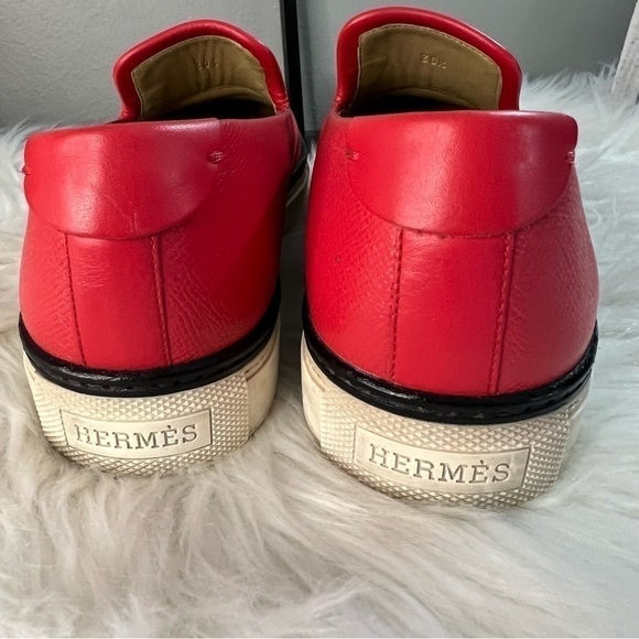 HERMES Kick Slip-On Sneakers Epsom Rouge 38.5